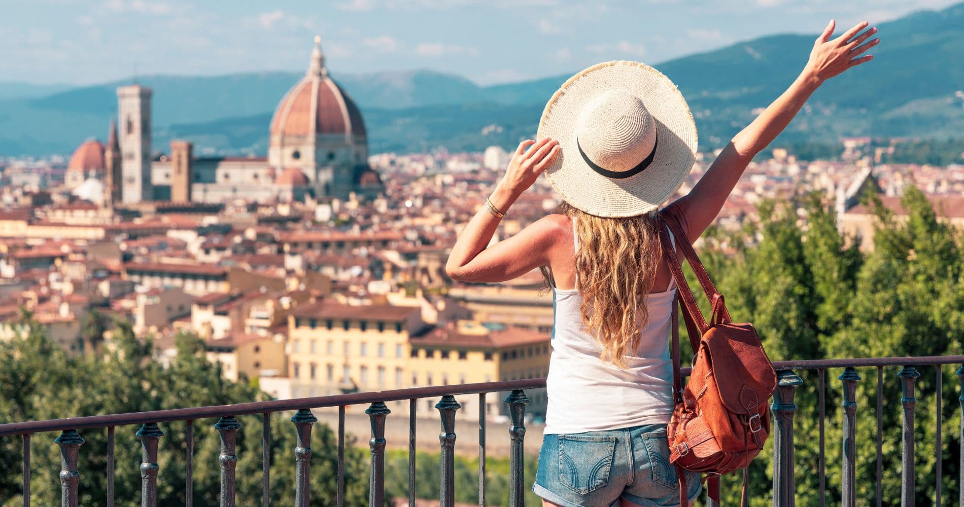 Student overlooking Florence and Santa Maria del Fiore cathedral